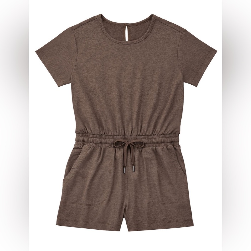 Women’s Large Brown Short Sleeve Romper With Drawstring Waistband New With Tags!